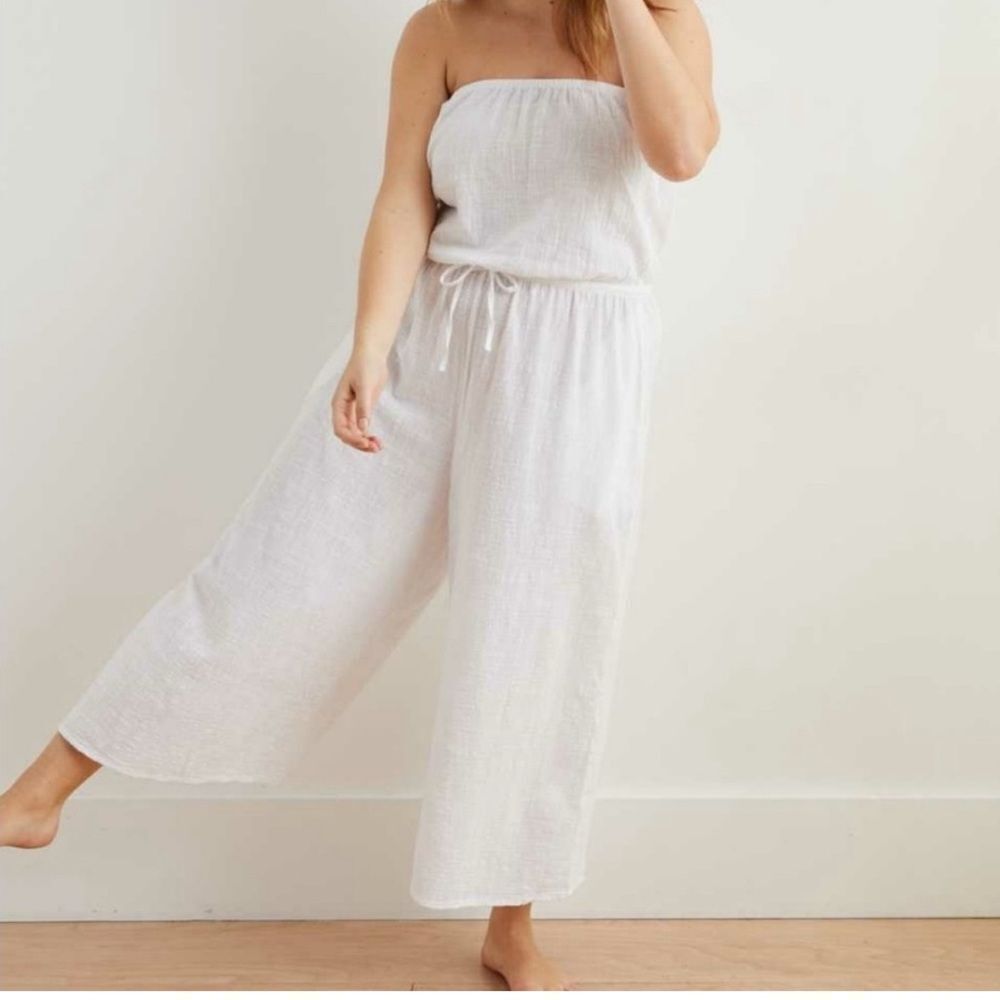 Aerie White Strapless Jumpsuit with Wide-Leg Design- Size XS